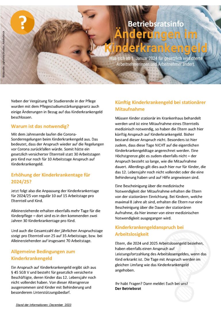 Musteraushang Kinderkrankengeld