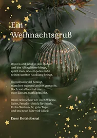 Weihnachtsgrüße als Vorlage für Betriebsrat und Personalrat 2 Weihnachtsaushang Weihnachtsgruß 2025 für Betriebsräte und Personalräte Tanne mit Christbaumkugel